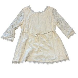 Motherhood Maternity Cream Lace Blouse Eyelash Trim Empire Waist Zip Back Size M